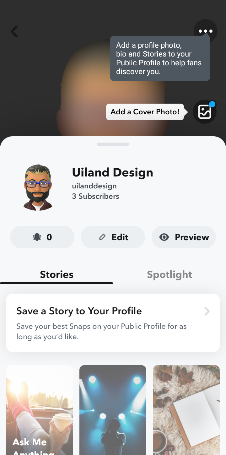  Snapchat Create A Profile user flow UI screenshot