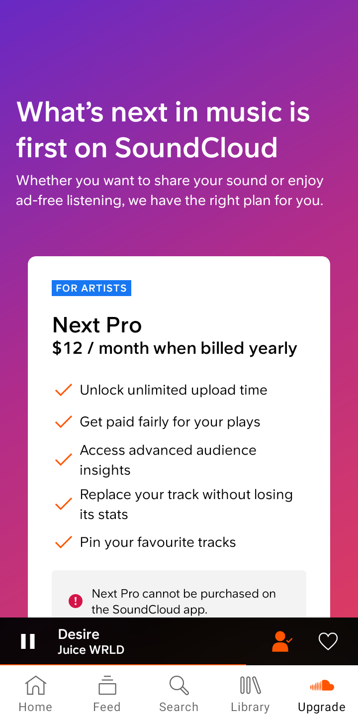  Soundcloud Paywall and Subscription user flow UI screenshot