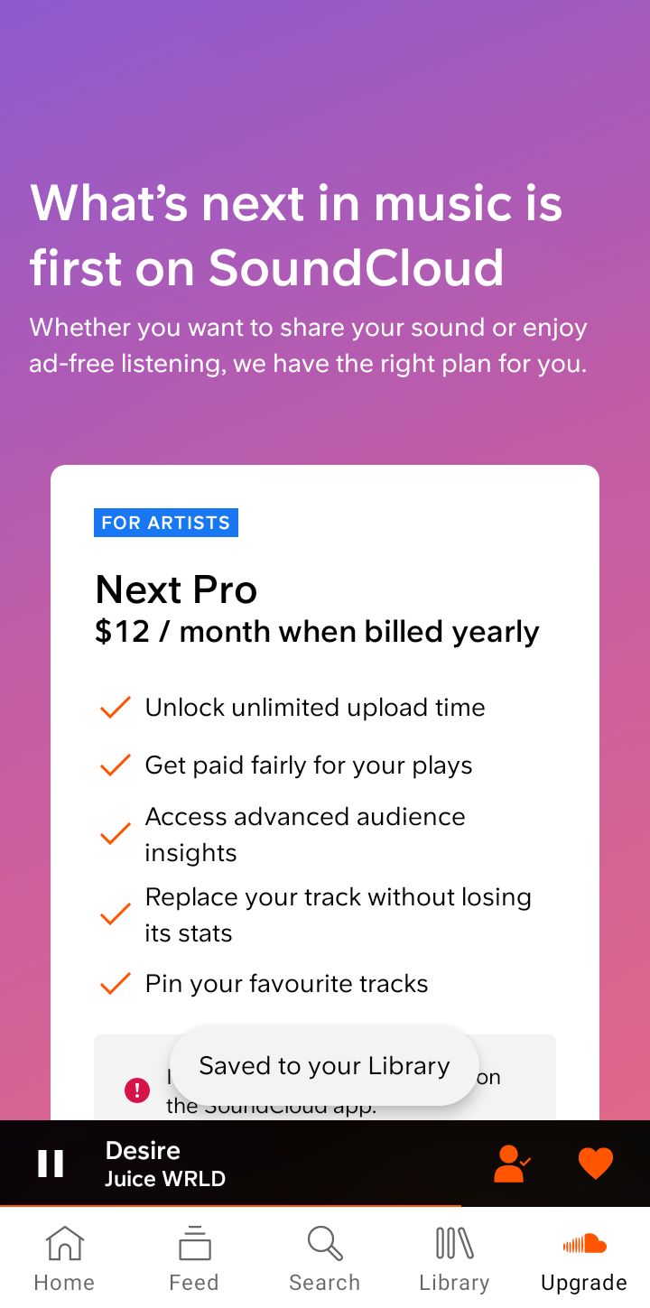  Soundcloud Paywall and Subscription user flow UI screenshot