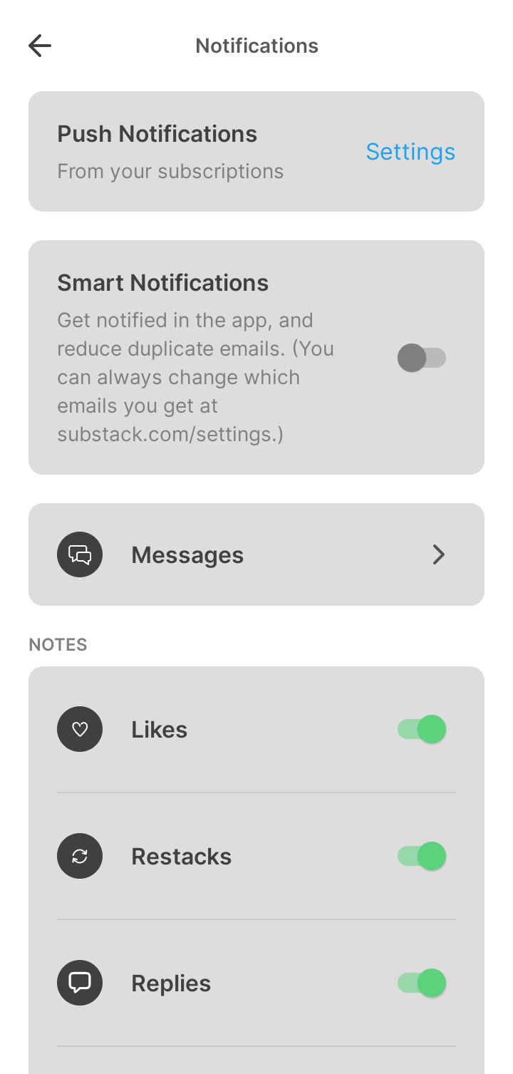  Substack Notification  ui screens