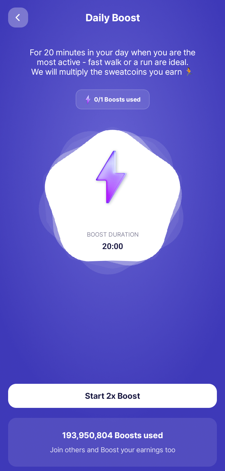  Sweatcoin Starting boost flow
