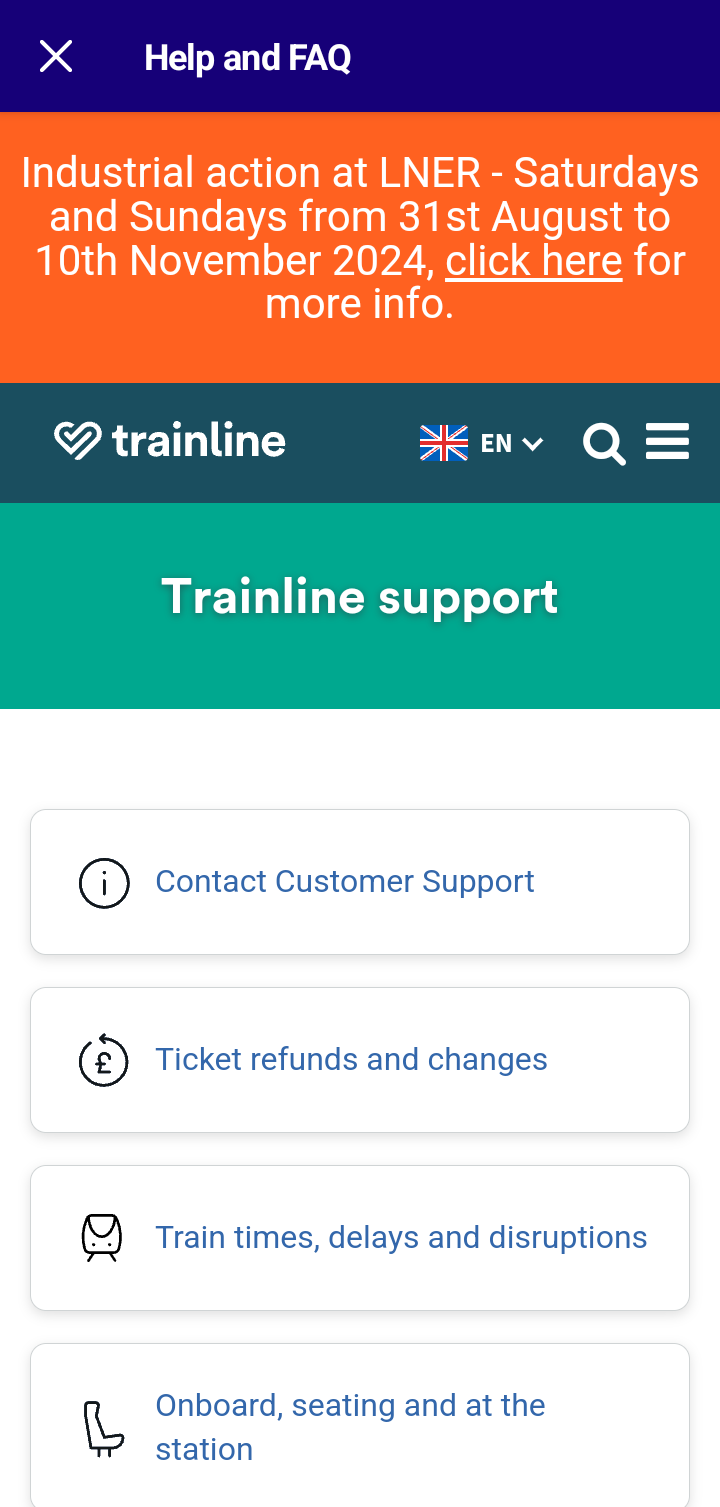  Trainline Help and Support flow