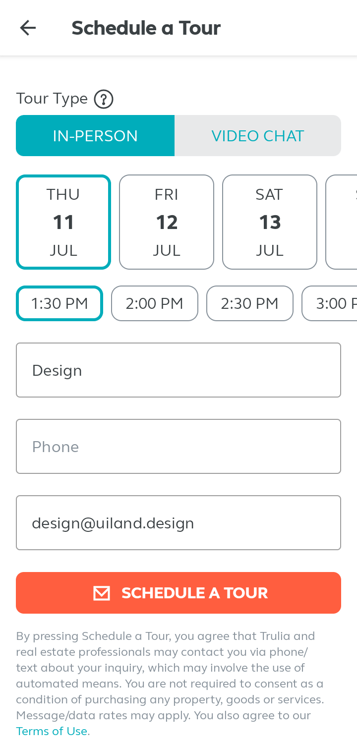  Trulia Scheduling  ui screens