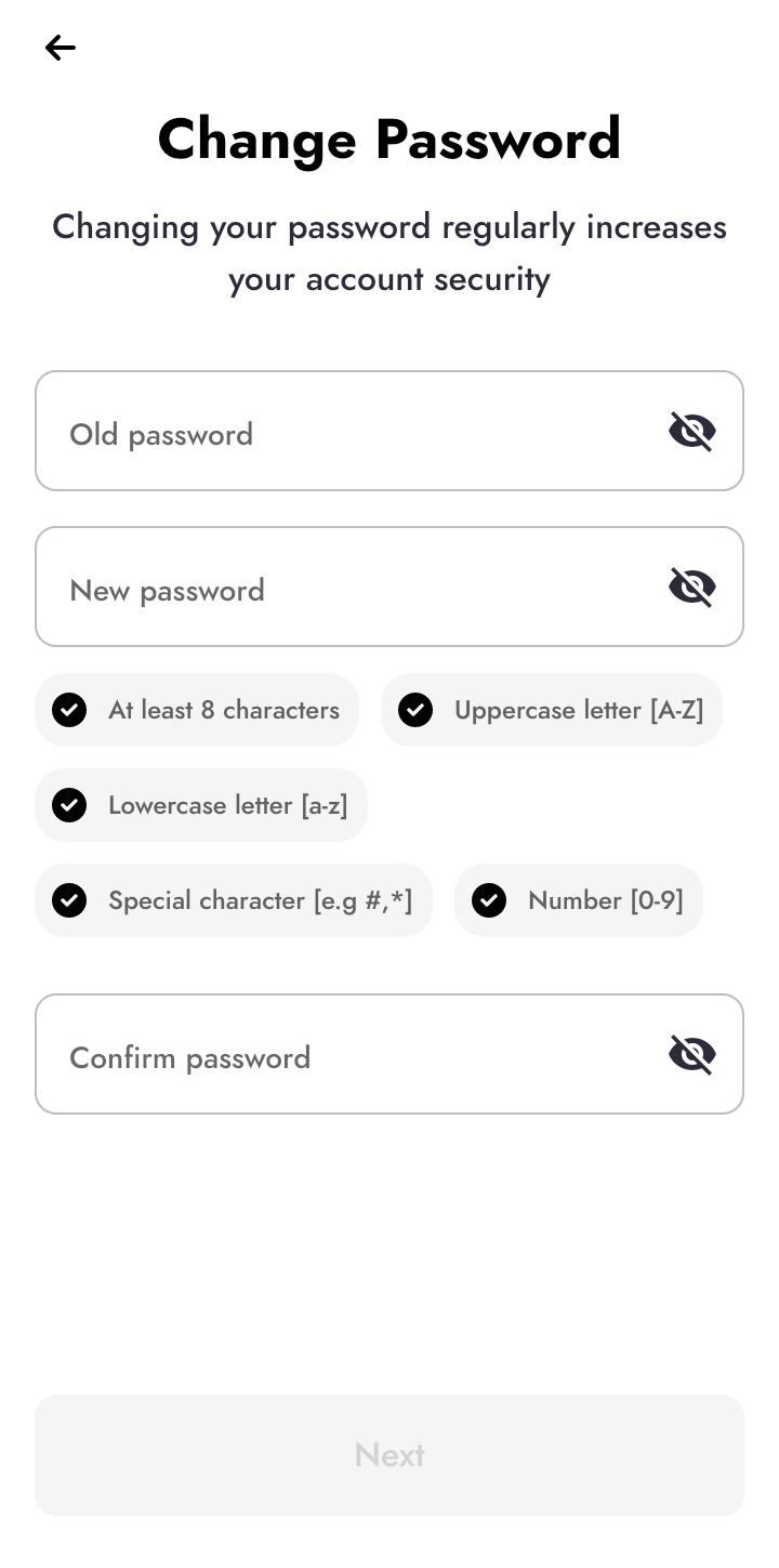  Yellowcard Change Password user flow UI screenshot
