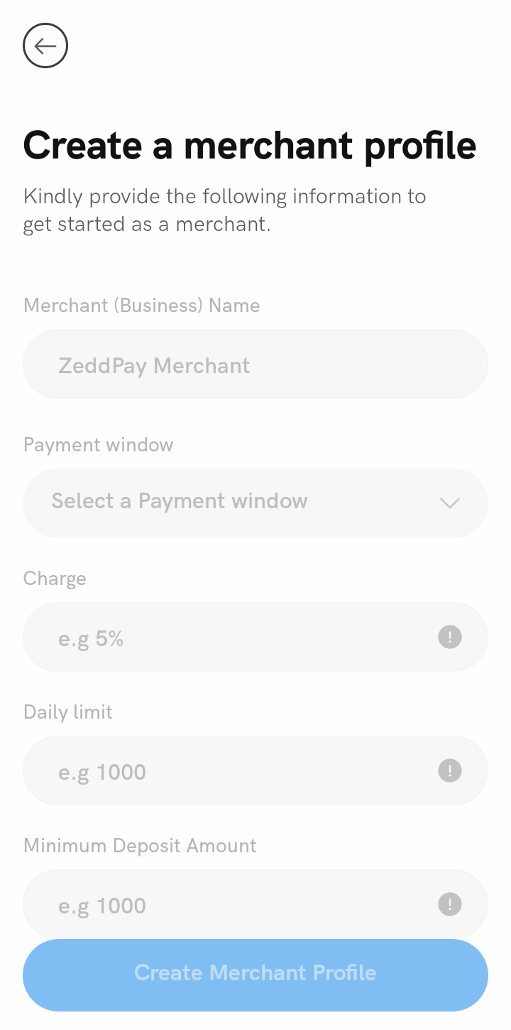  Zeddpay Create A Profile user flow UI screenshot