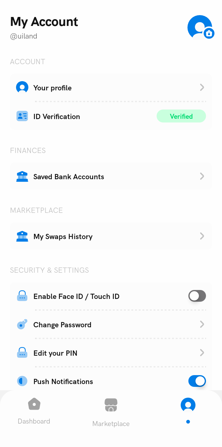  Zeddpay Profile Settings user flow UI screenshot