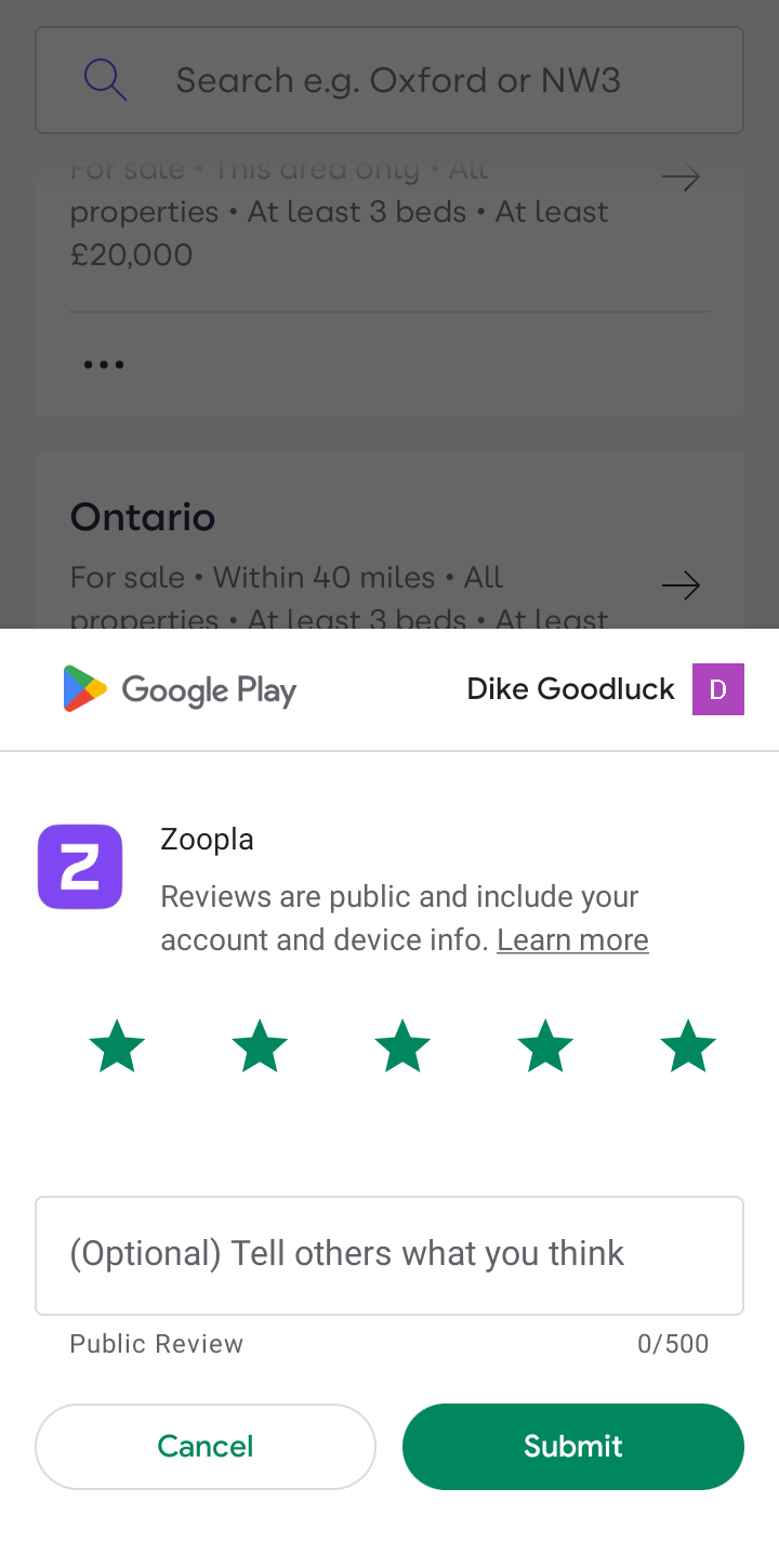  Zoopla Rating user flow UI screenshot